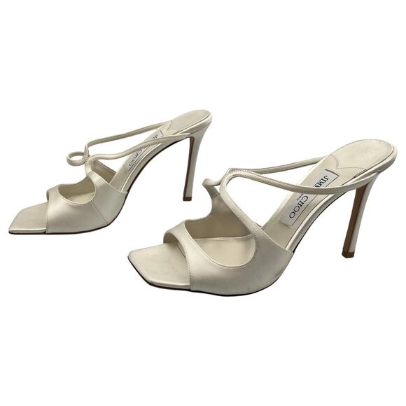 Jimmy Choo Anise 95 Satin Mules Heels Sandals Ivory Size 39 US 9 - Picture 1 of 9